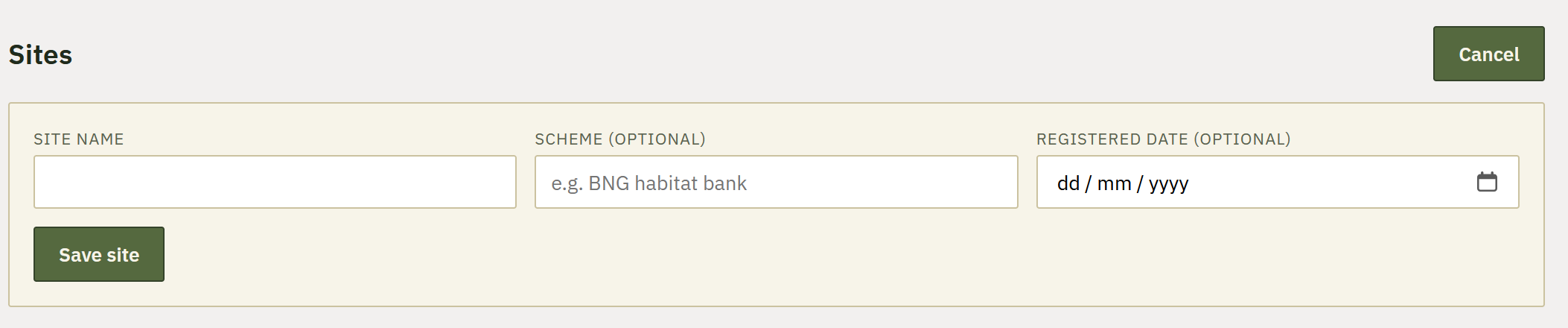 Banner image with input boxes and an add button for adding sites